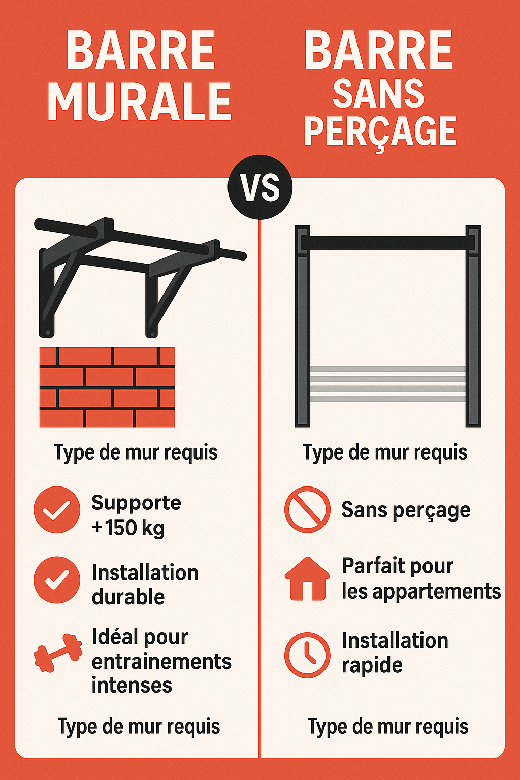 Barre murale ou sans vis