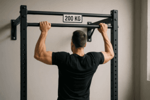 Illustration barre de traction 200 kg — scène d'utilisation réaliste