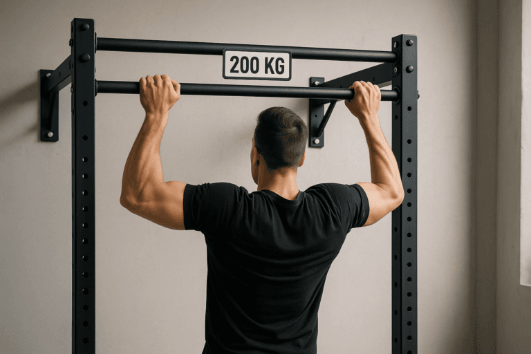 Illustration barre de traction 200 kg — scène d'utilisation réaliste