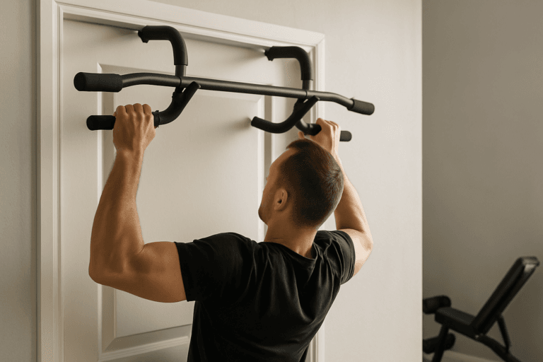 Illustration barre traction décathlon avis — scène d'utilisation réaliste