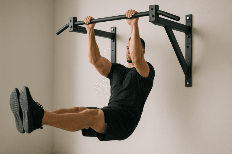 Illustration gainage barre de traction — scène d'utilisation réaliste