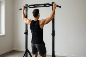 Illustration home gym barre traction — scène d'utilisation réaliste
