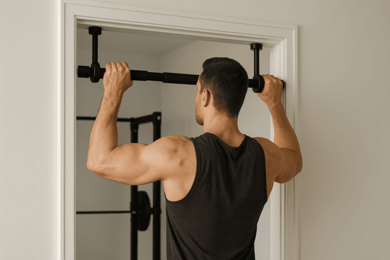 Illustration installer barre traction sans abimer mur — scène d'utilisation réaliste