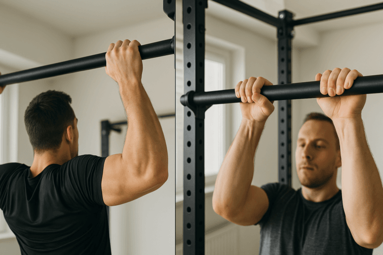 Tractions prise large vs prise serrée : comparaison visuelle sur barre de traction