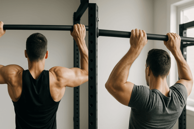 Tractions prise large vs prise serrée : comparaison visuelle sur barre de traction