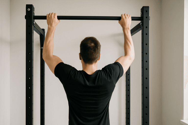 Illustration barre de traction débutant — scène d'utilisation réaliste