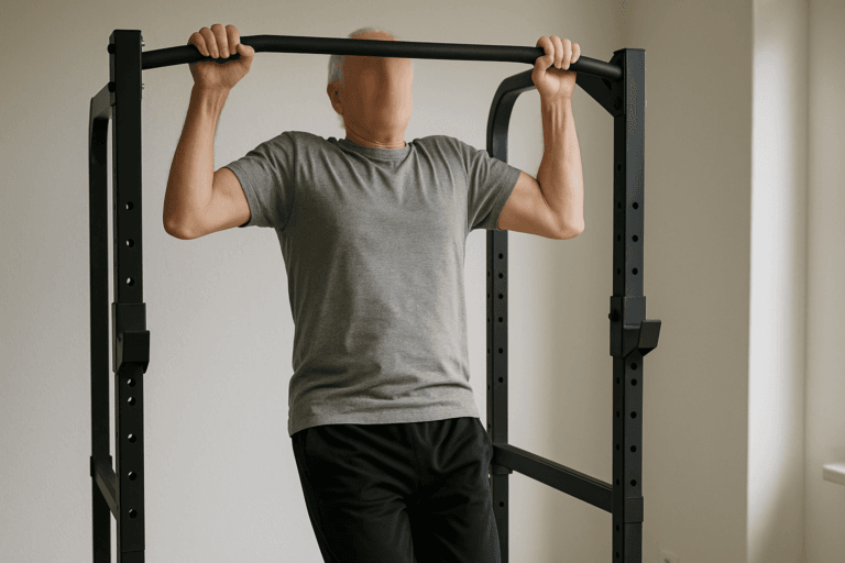 Illustration barre traction senior — scène d'utilisation réaliste