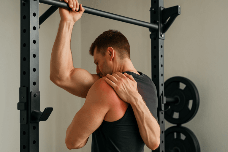 Illustration douleurs tractions épaules — scène d'utilisation réaliste