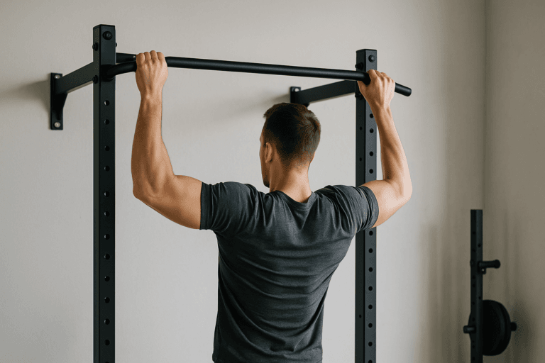 Illustration hauteur barre traction — scène d'utilisation réaliste