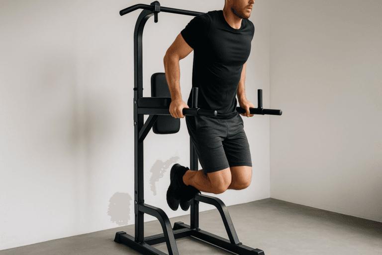 Illustration station traction dips — scène d'utilisation réaliste