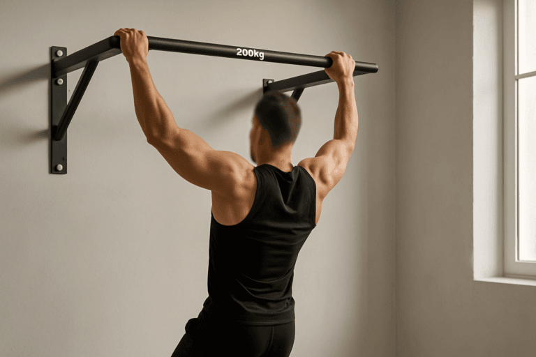 Illustration barre de traction 200 kg — scène d'utilisation réaliste