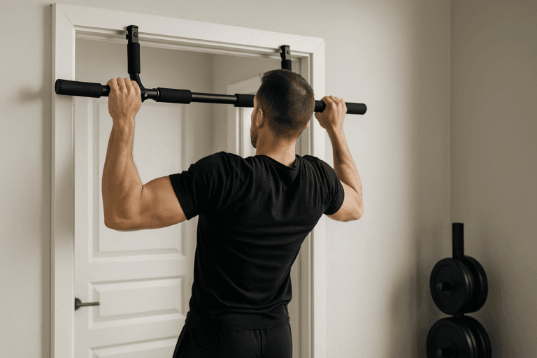 Illustration barre de traction porte — scène d'utilisation réaliste