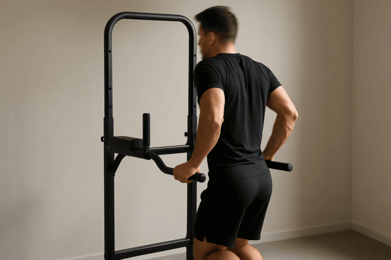 Illustration barre traction dips 2 en 1 — scène d'utilisation réaliste