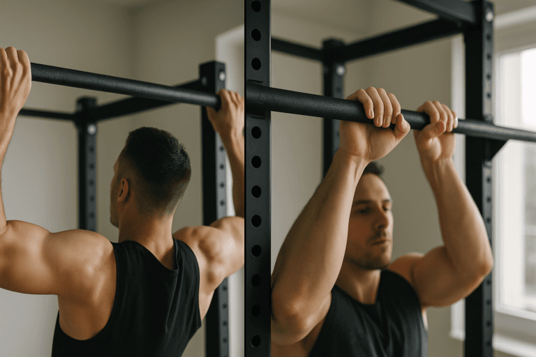 Tractions prise large vs prise serrée : comparaison visuelle sur barre de traction