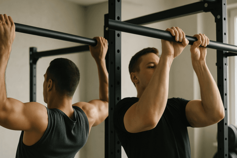 Tractions prise large vs prise serrée : comparaison visuelle sur barre de traction