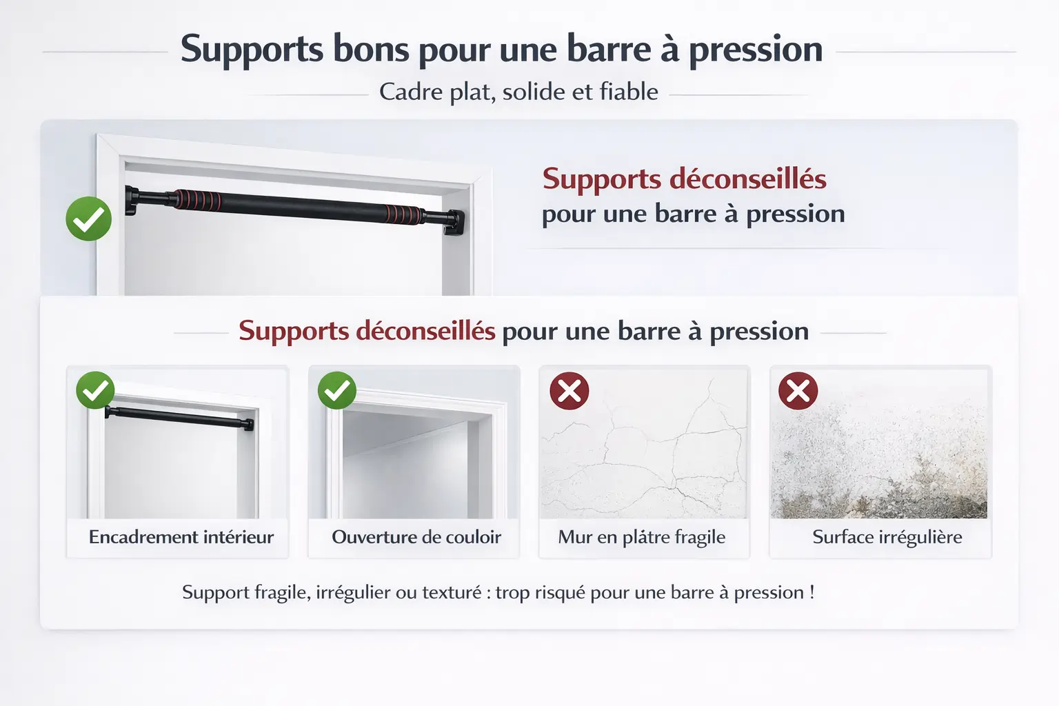 Bon support et supports déconseillés pour installer une barre de traction à pression