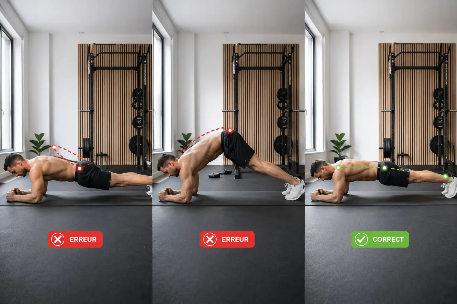 Comparatif entre erreurs fréquentes du gainage planche et bonne posture