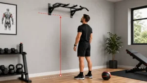 Barre de traction murale fixée à la bonne hauteur dans un home gym