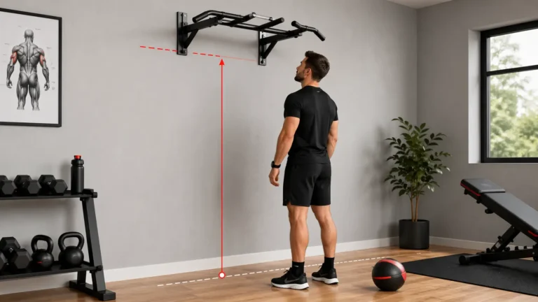 Barre de traction murale fixée à la bonne hauteur dans un home gym