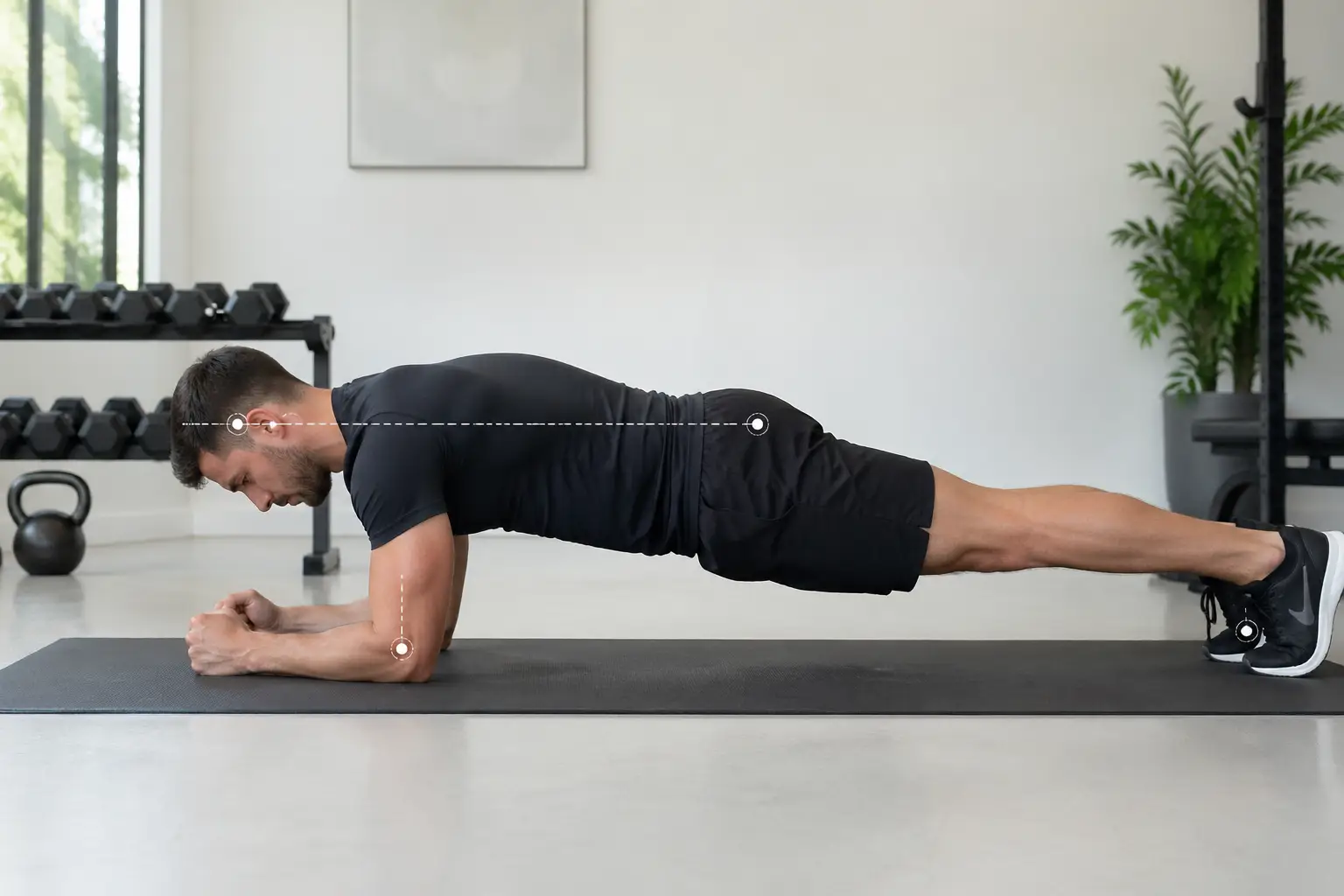 Technique correcte du gainage planche sur avant-bras avec alignement du corps