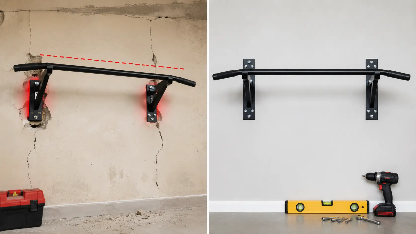 Types de murs pour fixer une barre de traction murale : béton, brique, placo et bois